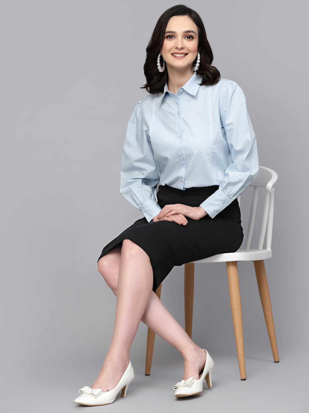 Style Quotient Women Sky Blue Solid Regular Formal Shirt-Shirts-StyleQuotient