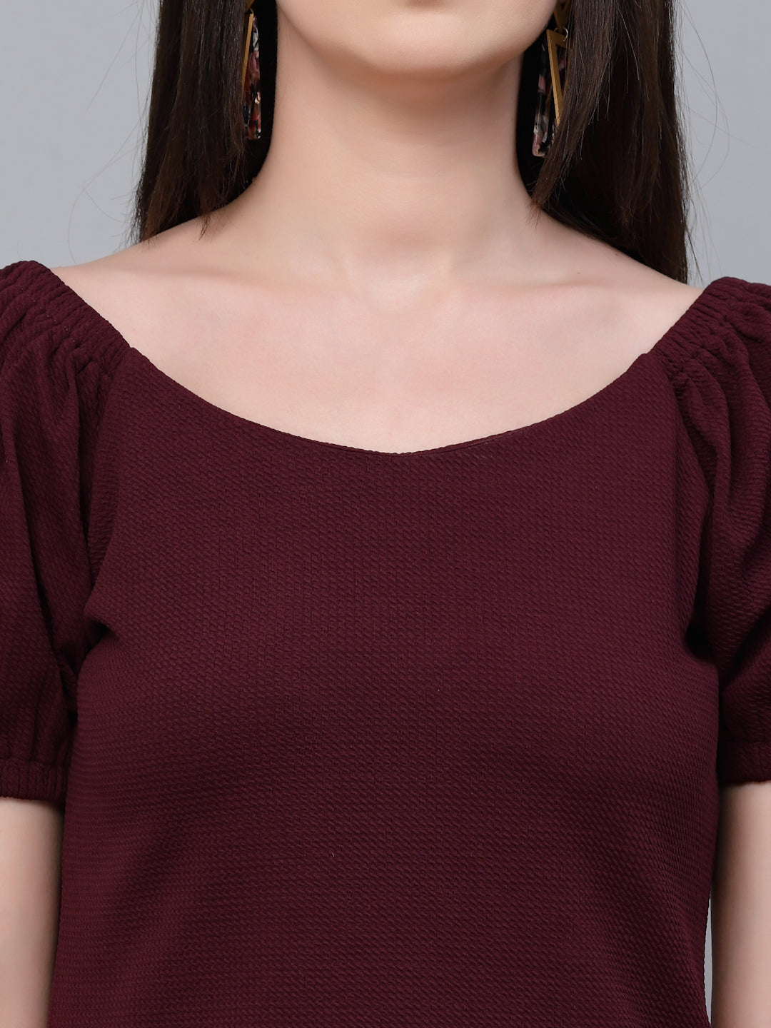 Style Quotient Women Maroon Poly Knit Smart Casual Top-Tops-StyleQuotient