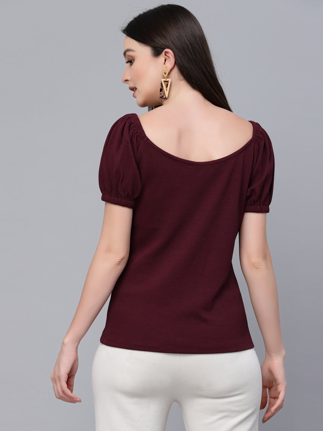 Style Quotient Women Maroon Poly Knit Smart Casual Top-Tops-StyleQuotient