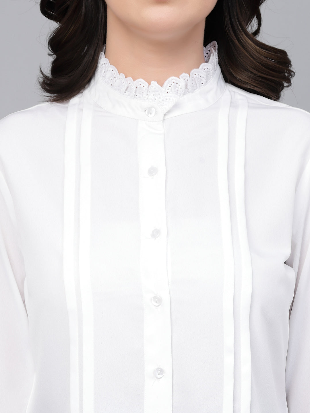 Style Quotient Women formal white pleated shirt-Shirts-StyleQuotient