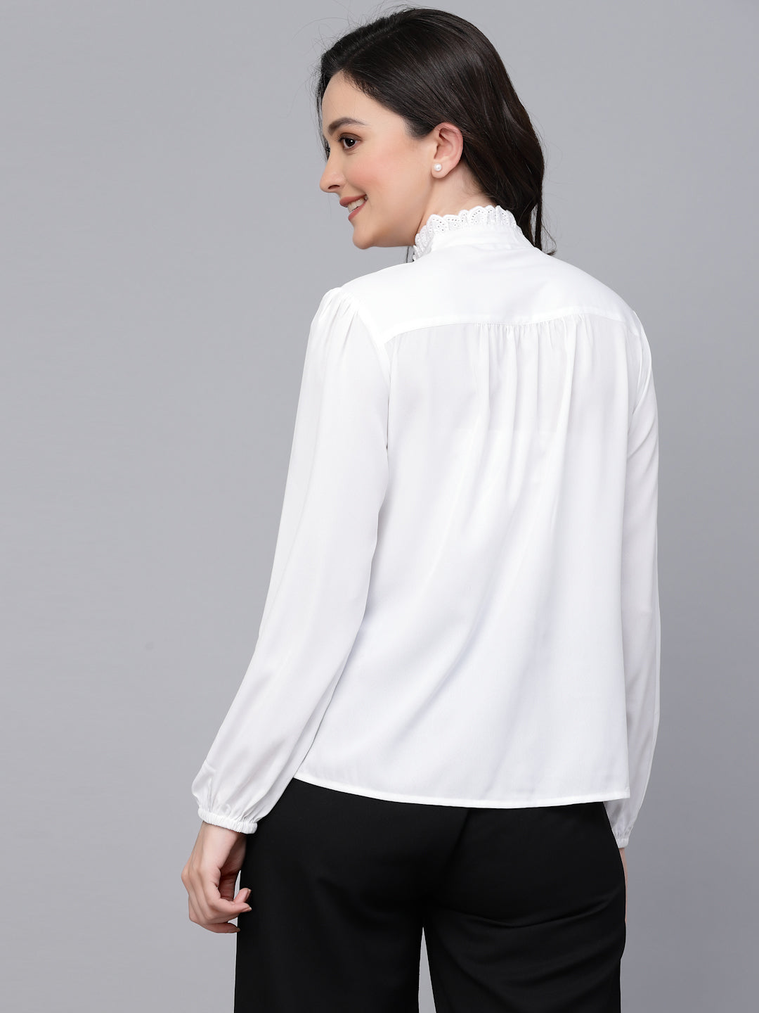 Style Quotient Women formal white pleated shirt-Shirts-StyleQuotient