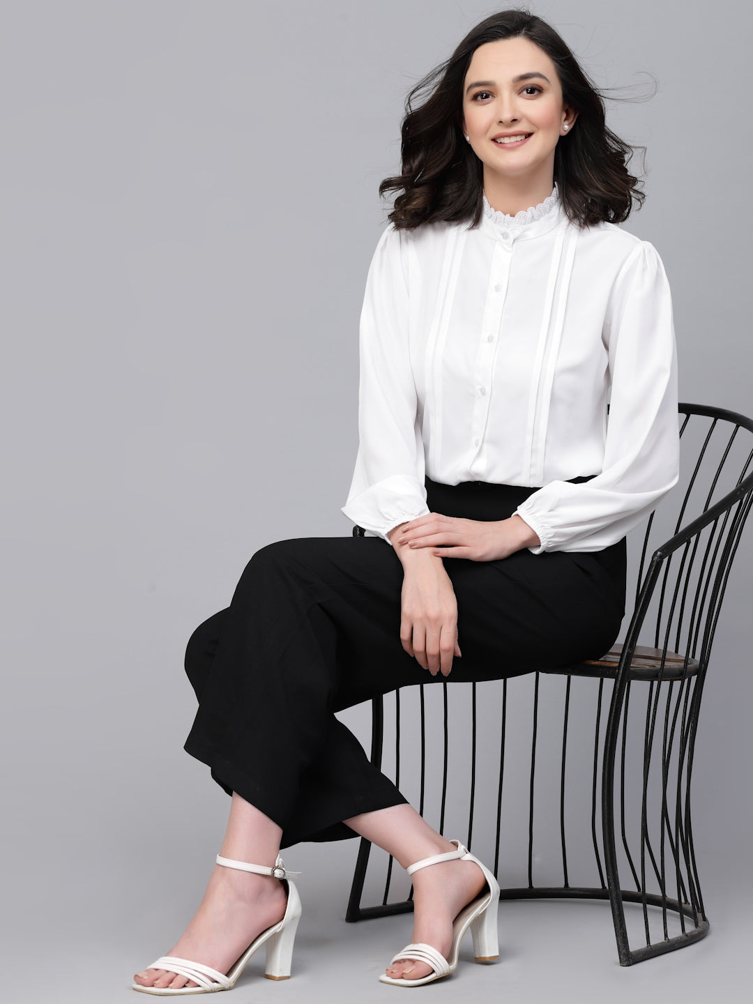 Style Quotient Women formal white pleated shirt-Shirts-StyleQuotient