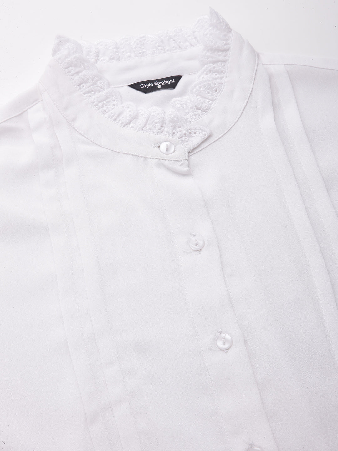 Style Quotient Women formal white pleated shirt-Shirts-StyleQuotient