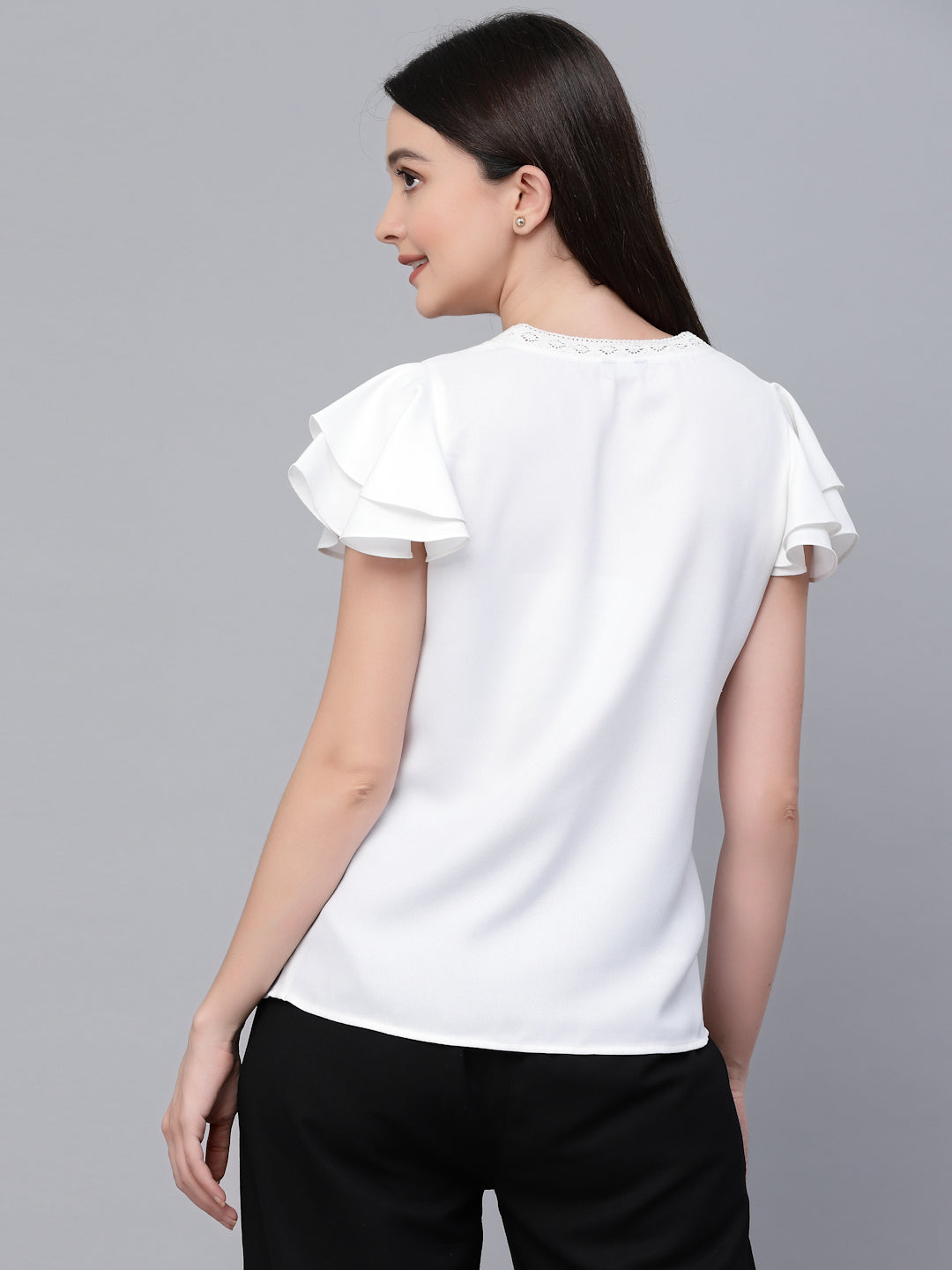 Style Quotients Women White Solid Polyester Smart Casual Top-Tops-StyleQuotient