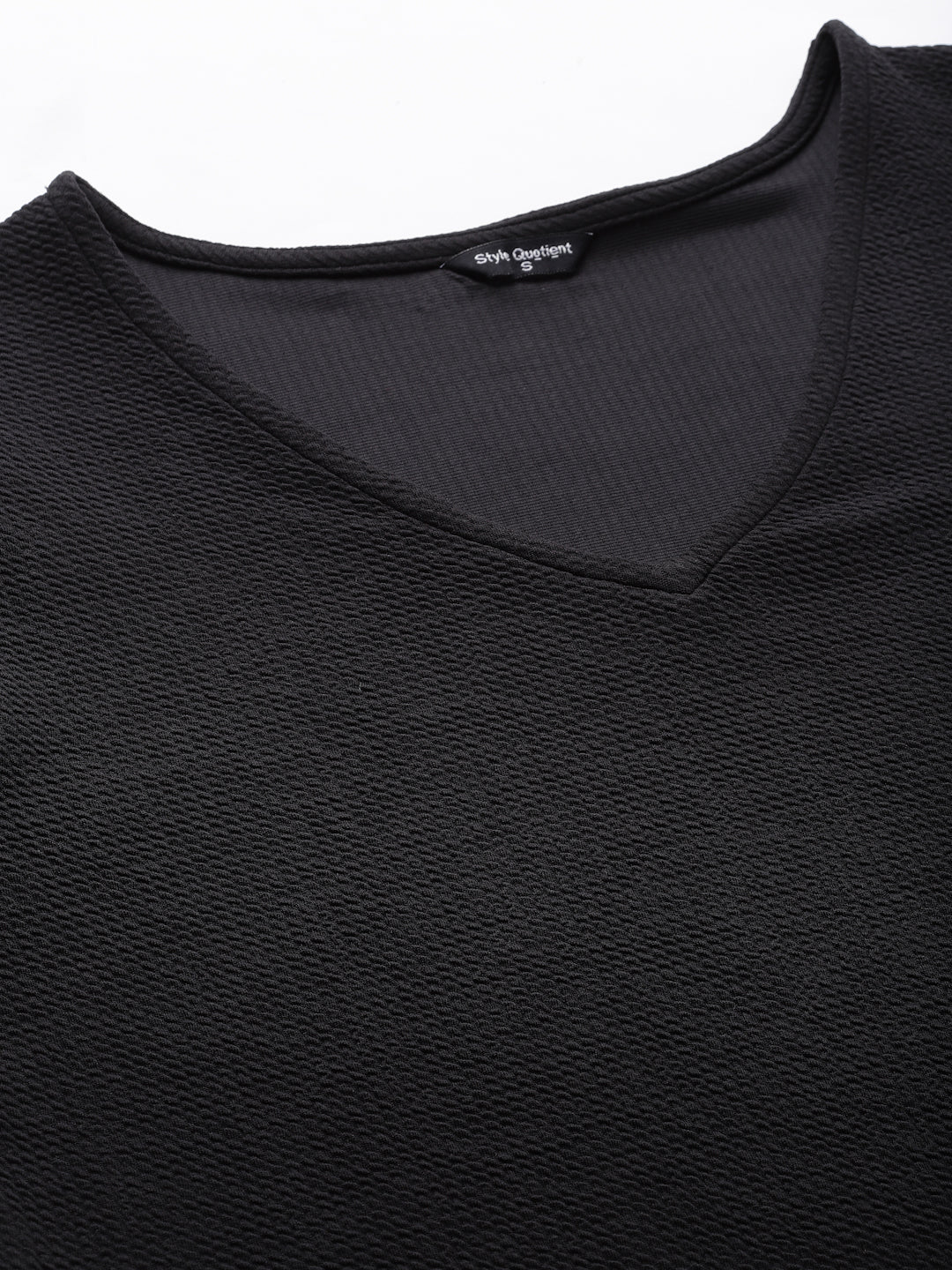 Style Quotient Women Black Poly Knit Smart Casual Short Sleeve Top-Tops-StyleQuotient