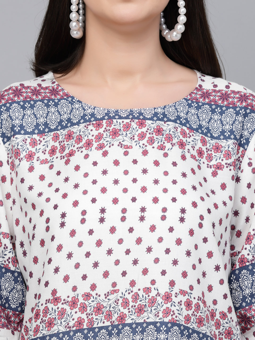Style Quotient Women White And Blue Floral Rayon Regular Smart Casual Top-Tops-StyleQuotient