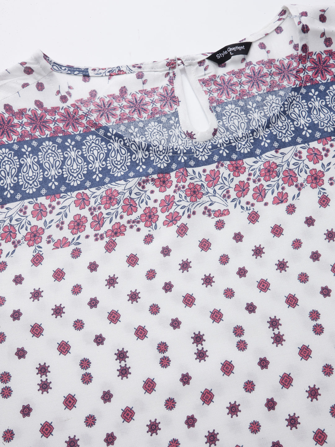 Style Quotient Women White And Blue Floral Rayon Regular Smart Casual Top-Tops-StyleQuotient