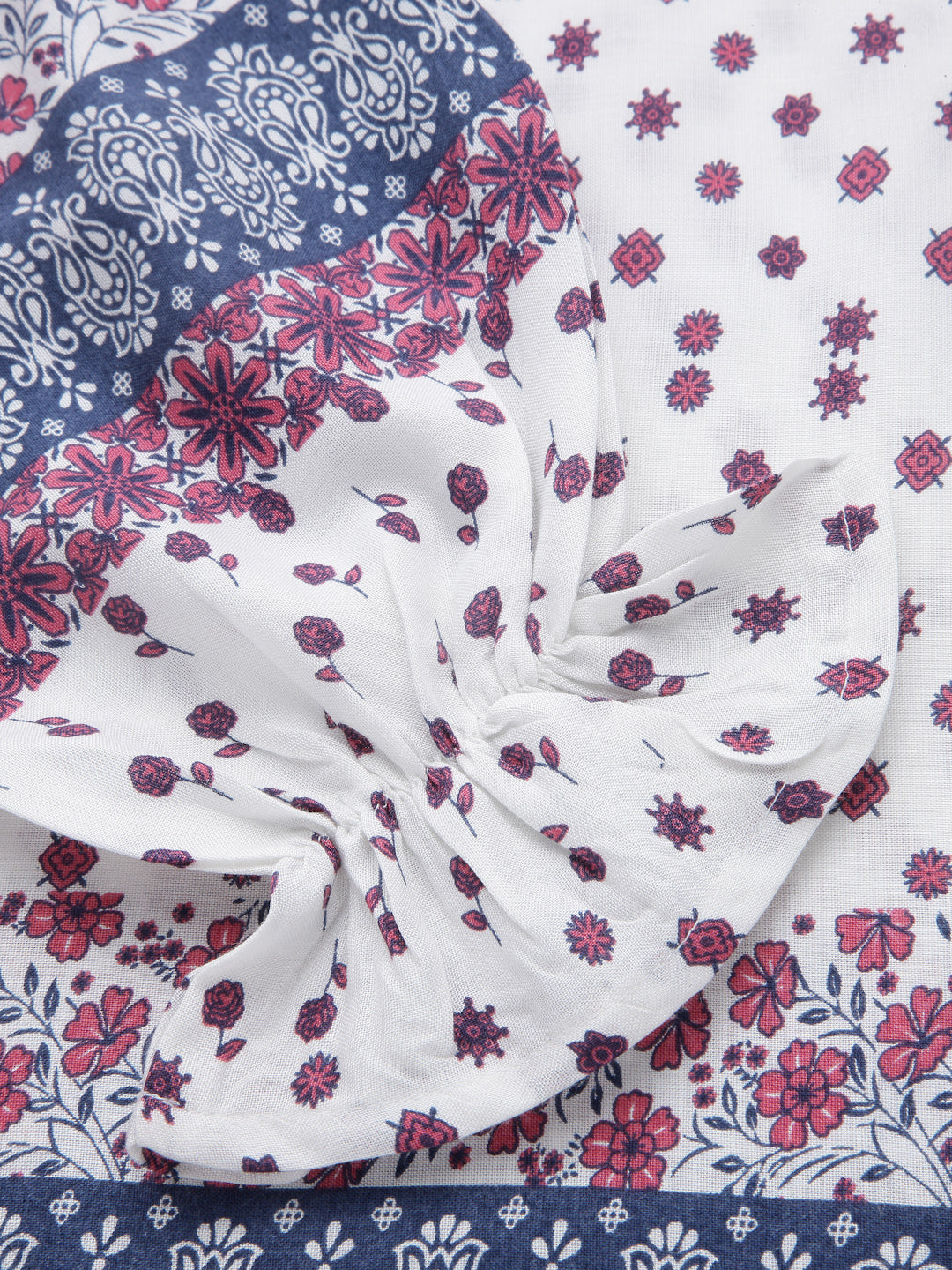 Style Quotient Women White And Blue Floral Rayon Regular Smart Casual Top-Tops-StyleQuotient