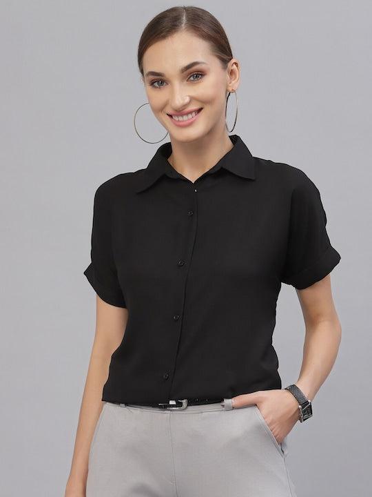 Style Quotient Women Black Solid Shirts-Shirts-StyleQuotient