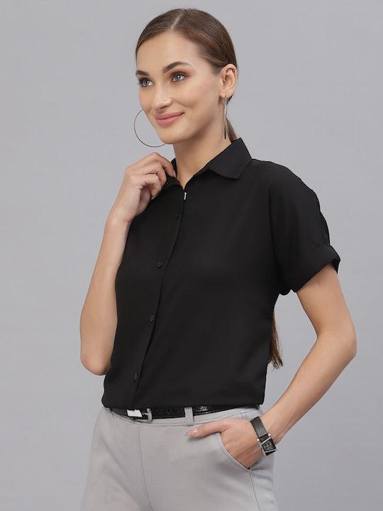 Style Quotient Women Black Solid Shirts-Shirts-StyleQuotient