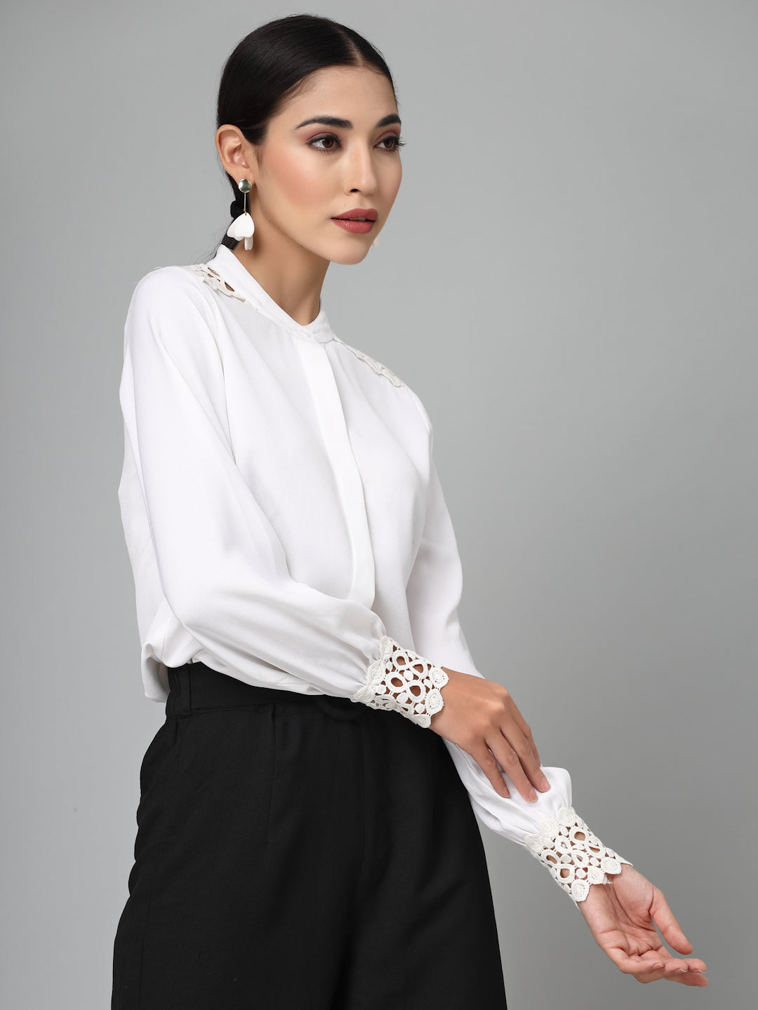 Style Quotient Women Embellished White Regular Smart Casual Shirt-Shirts-StyleQuotient