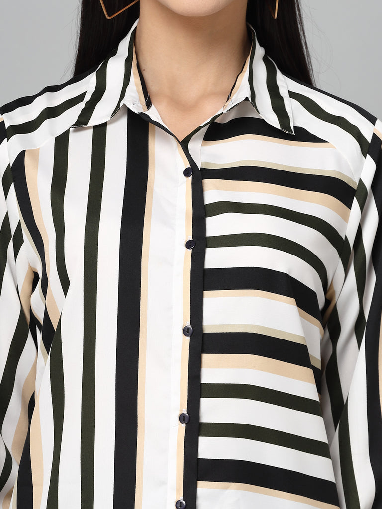 Style Quotients Women Black White Stripe Printed Polyester Boxy Casual Shirt-Shirts-StyleQuotient