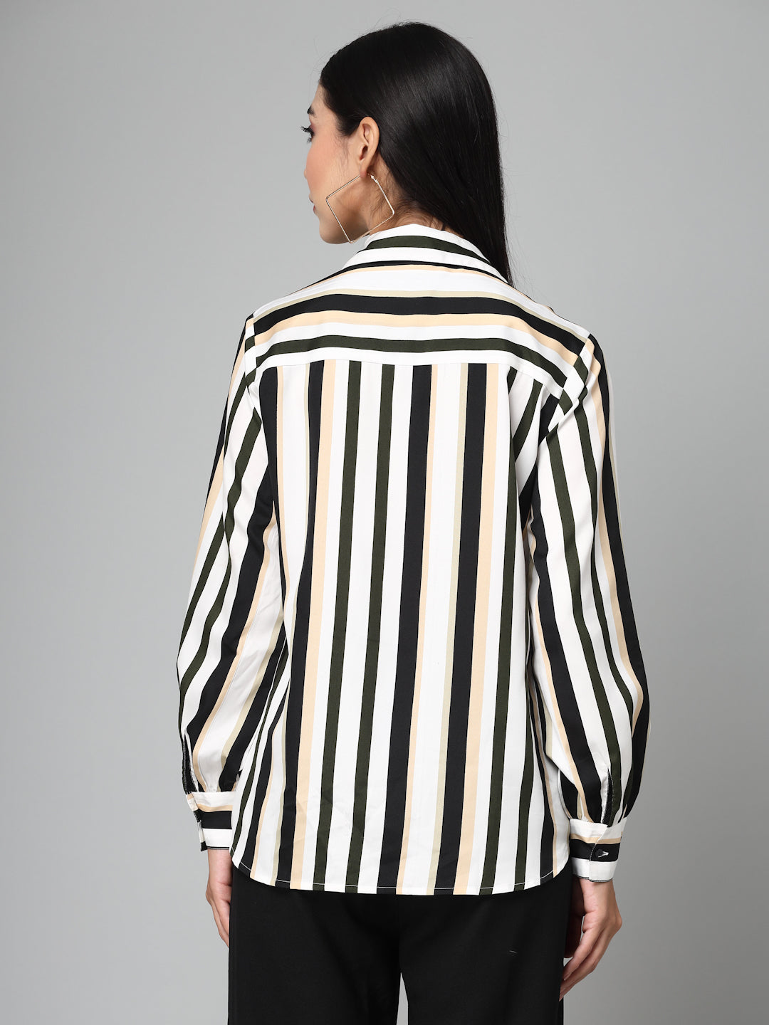 Style Quotients Women Black White Stripe Printed Polyester Boxy Casual Shirt-Shirts-StyleQuotient