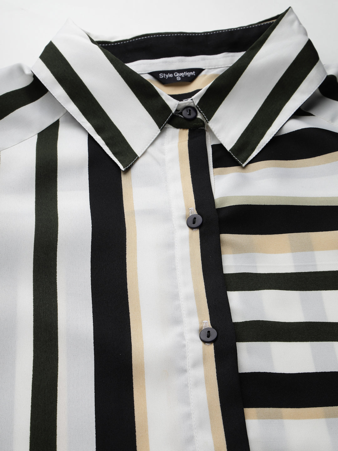 Style Quotients Women Black White Stripe Printed Polyester Boxy Casual Shirt-Shirts-StyleQuotient