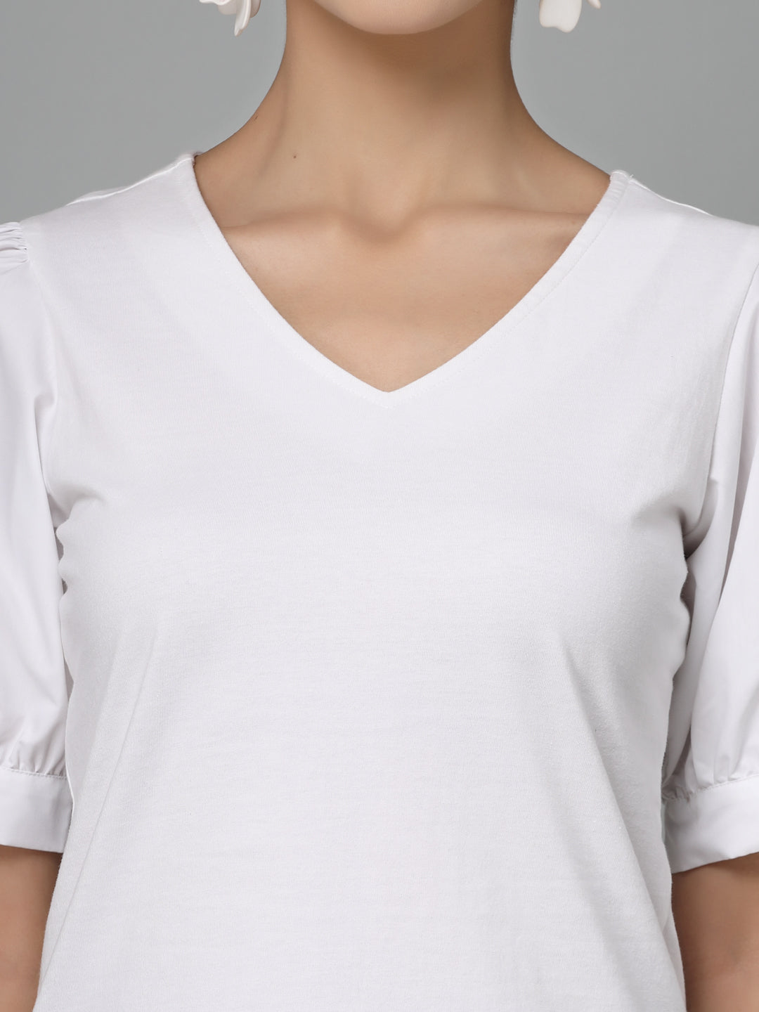 Style Quotient Women White Knit Fitted Smart Casual Top-Tops-StyleQuotient