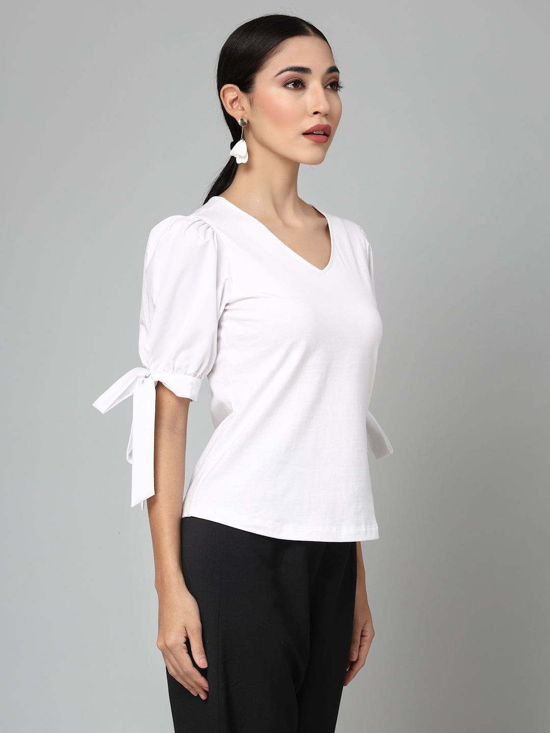 Style Quotient Women White Knit Fitted Smart Casual Top-Tops-StyleQuotient