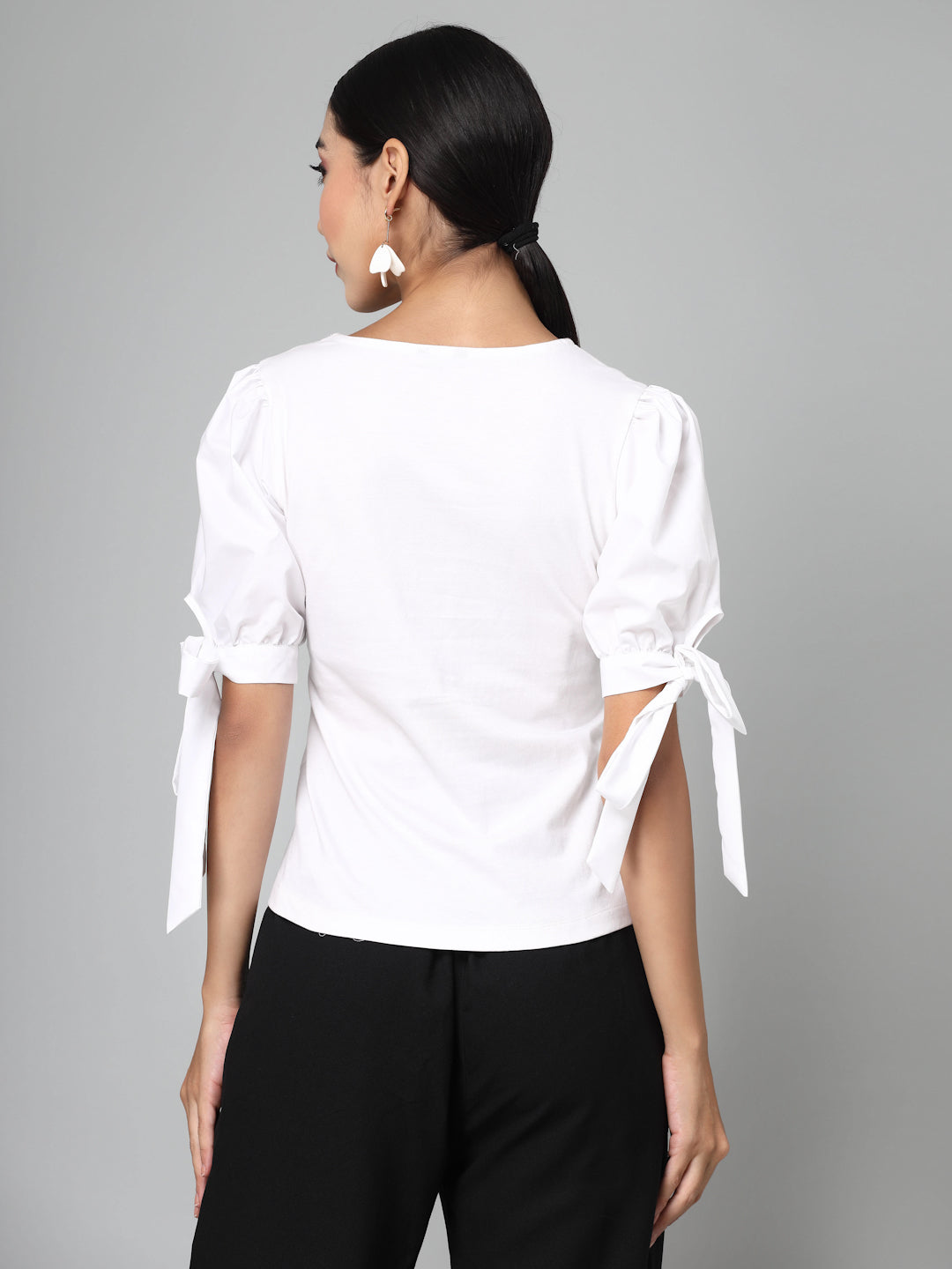 Style Quotient Women White Knit Fitted Smart Casual Top-Tops-StyleQuotient