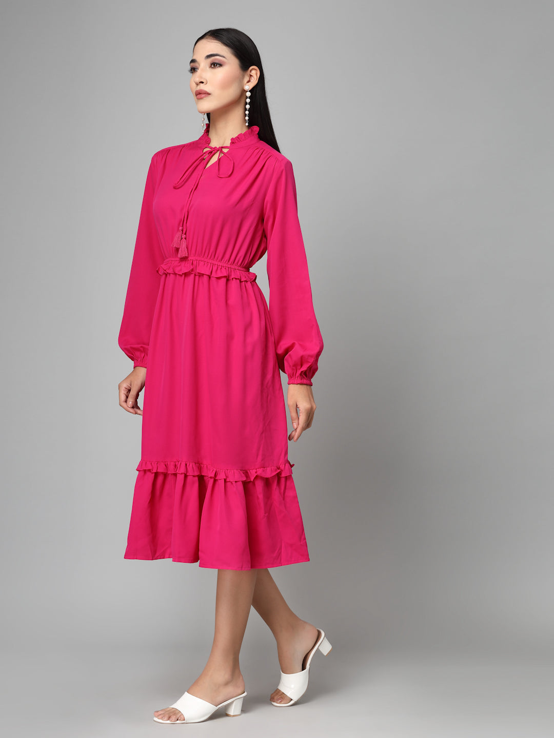 Style Quotient Women Solid Pink Polyester Smart Casual Dress-Dressers-StyleQuotient