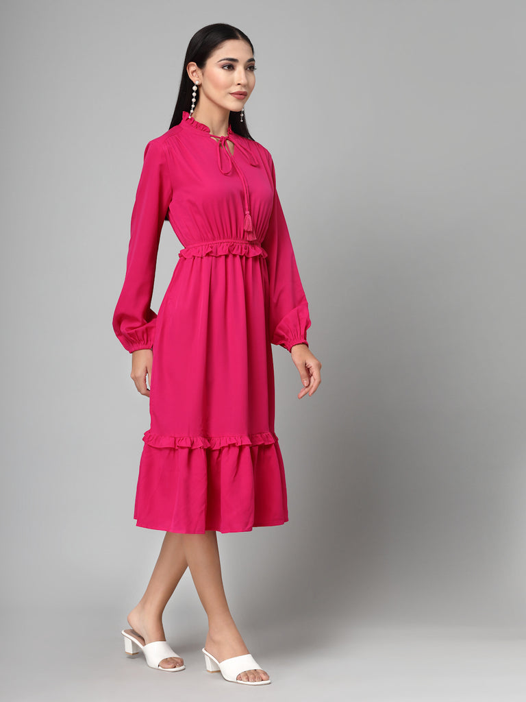 Style Quotient Women Solid Pink Polyester Smart Casual Dress-Dressers-StyleQuotient