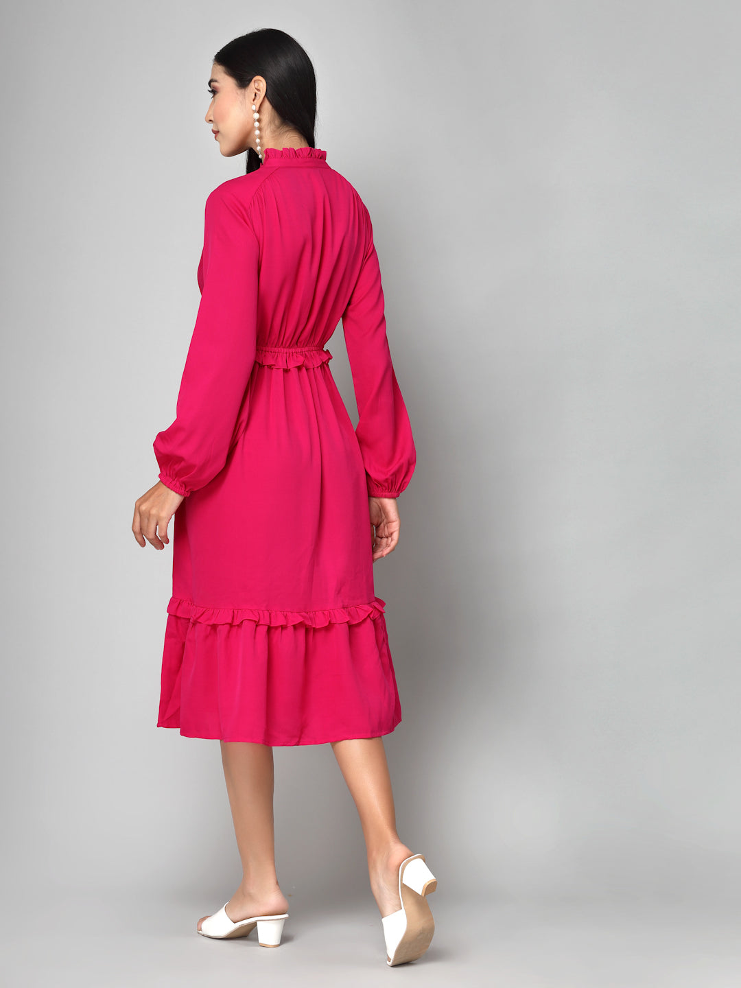 Style Quotient Women Solid Pink Polyester Smart Casual Dress-Dressers-StyleQuotient