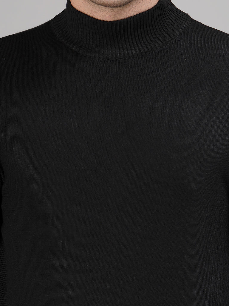 Style Quotient Men Solid Black Knitted Regular Sweater-Men's Sweaters-StyleQuotient
