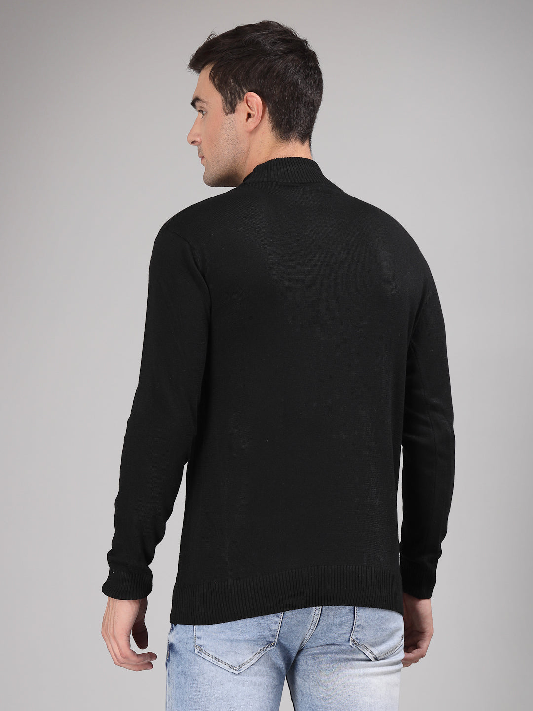 Style Quotient Men Solid Black Knitted Regular Sweater-Men's Sweaters-StyleQuotient