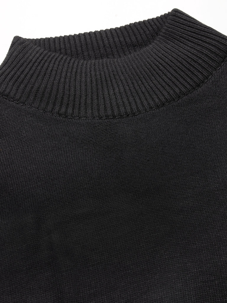 Style Quotient Men Solid Black Knitted Regular Sweater-Men's Sweaters-StyleQuotient