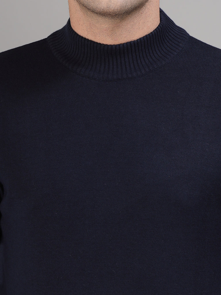 Style Quotient Men Solid Navy Knitted Regular Sweater-Men's Sweaters-StyleQuotient