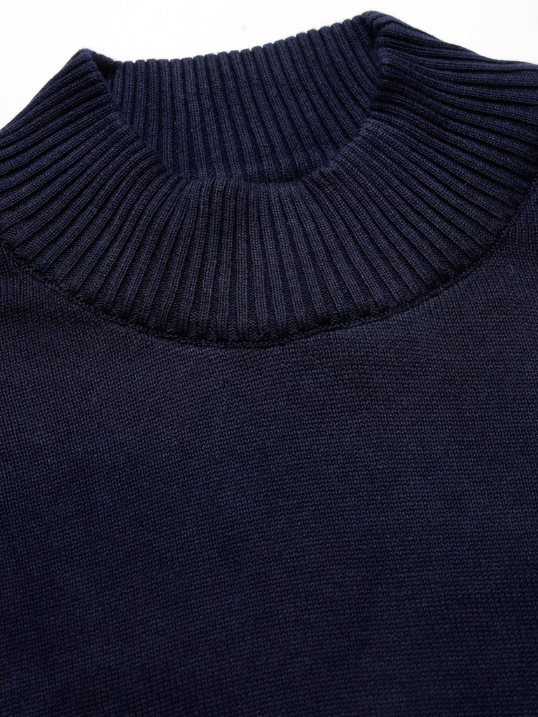 Style Quotient Men Solid Navy Knitted Regular Sweater-Men's Sweaters-StyleQuotient