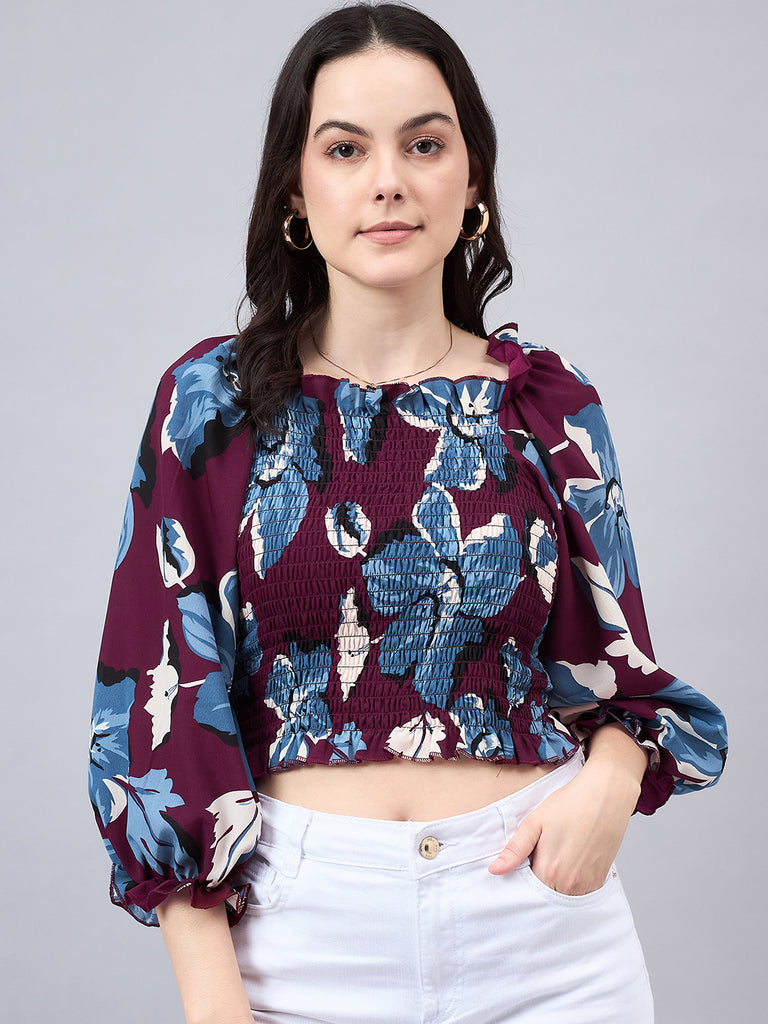 Style Quotient Womens Maroon Printed Cropped Top-Tops-StyleQuotient