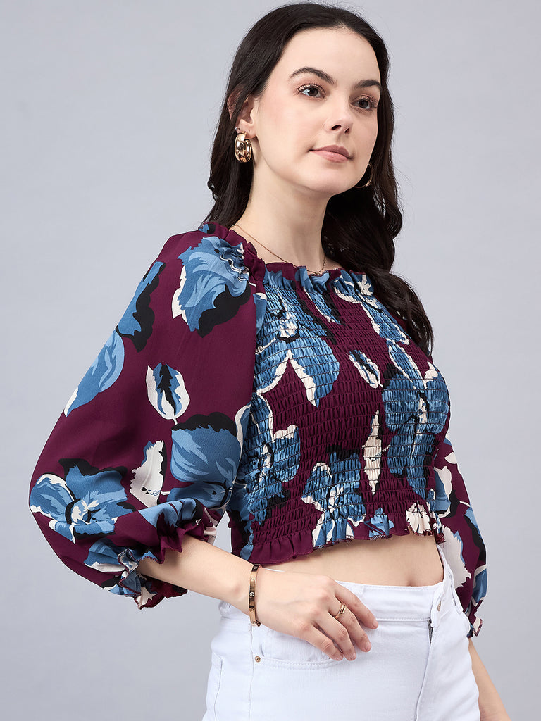 Style Quotient Womens Maroon Printed Cropped Top-Tops-StyleQuotient