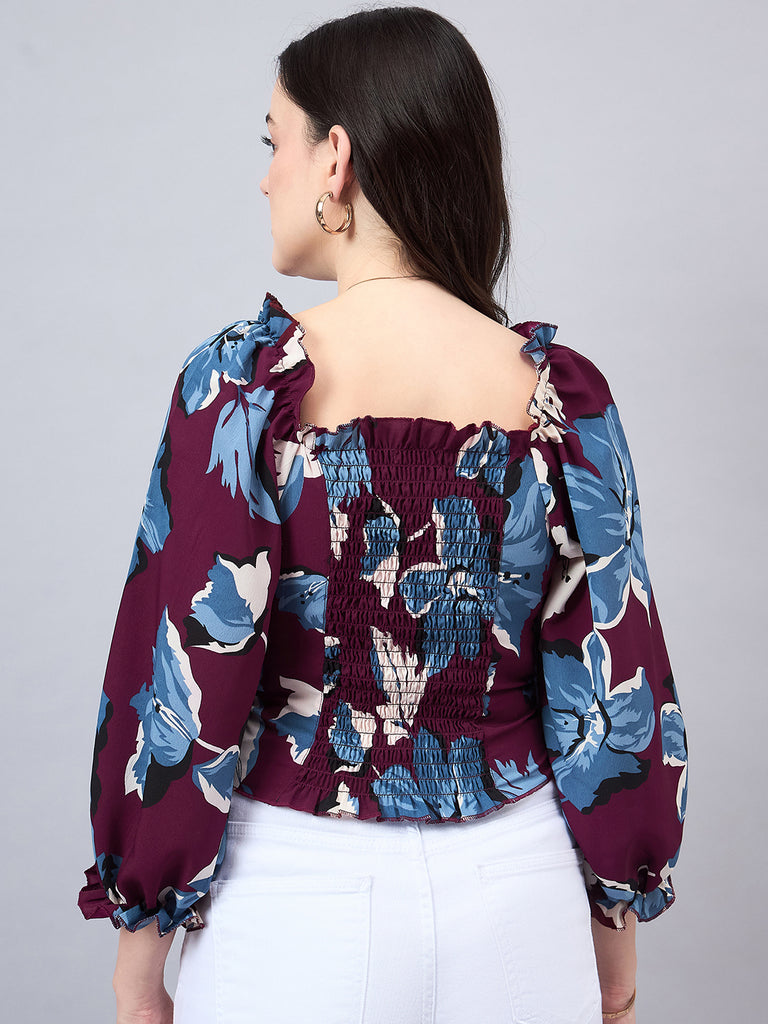 Style Quotient Womens Maroon Printed Cropped Top-Tops-StyleQuotient