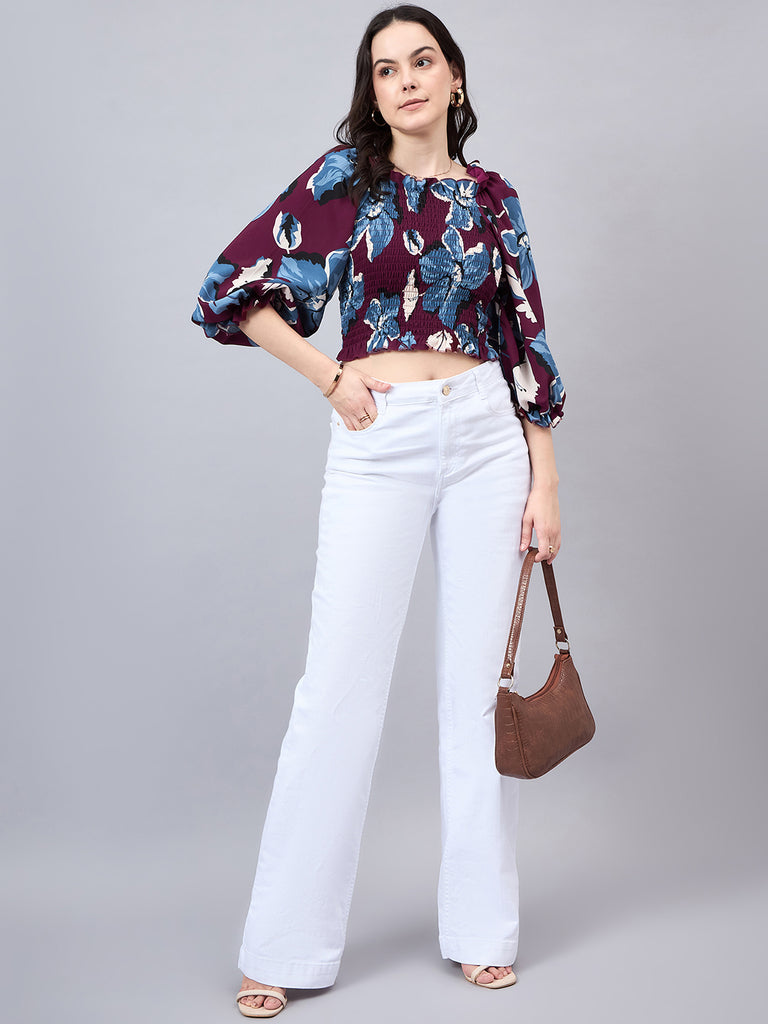 Style Quotient Womens Maroon Printed Cropped Top-Tops-StyleQuotient