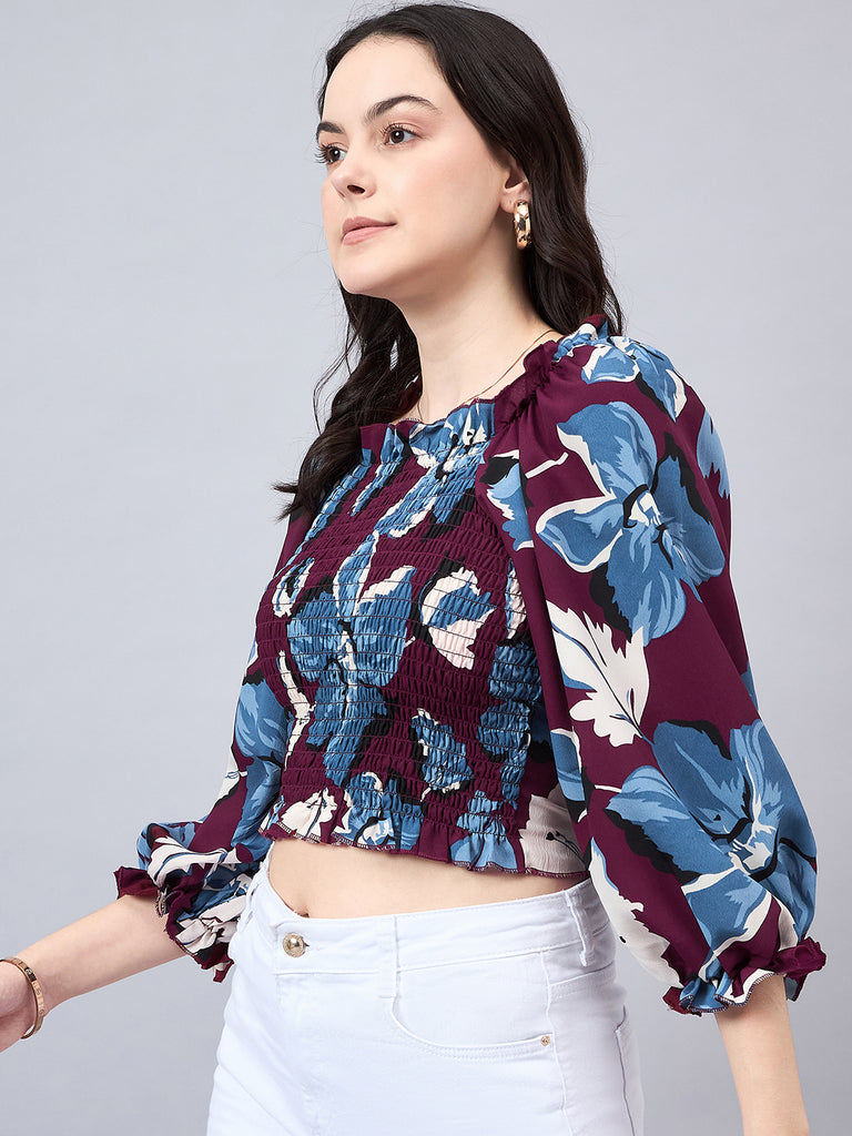 Style Quotient Womens Maroon Printed Cropped Top-Tops-StyleQuotient