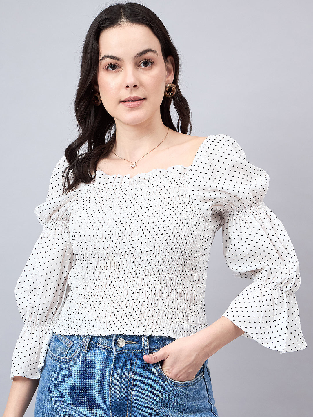 Style Quotient Women White Print Crepe Top-Tops-StyleQuotient