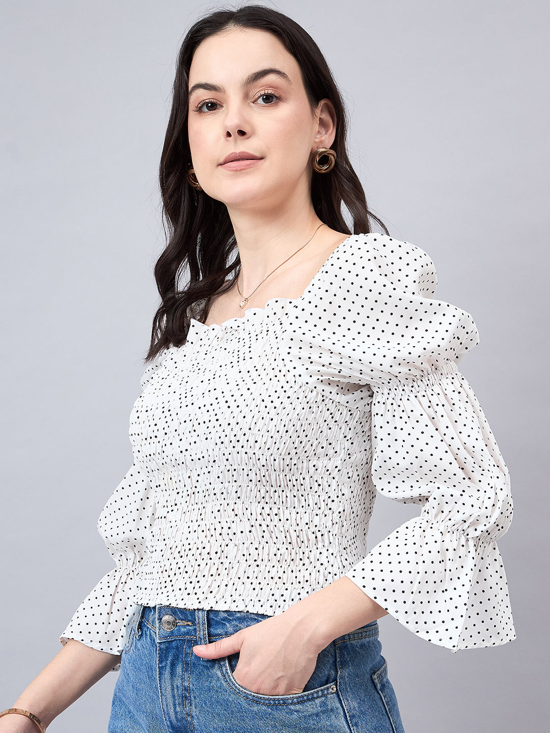 Style Quotient Women White Print Crepe Top-Tops-StyleQuotient