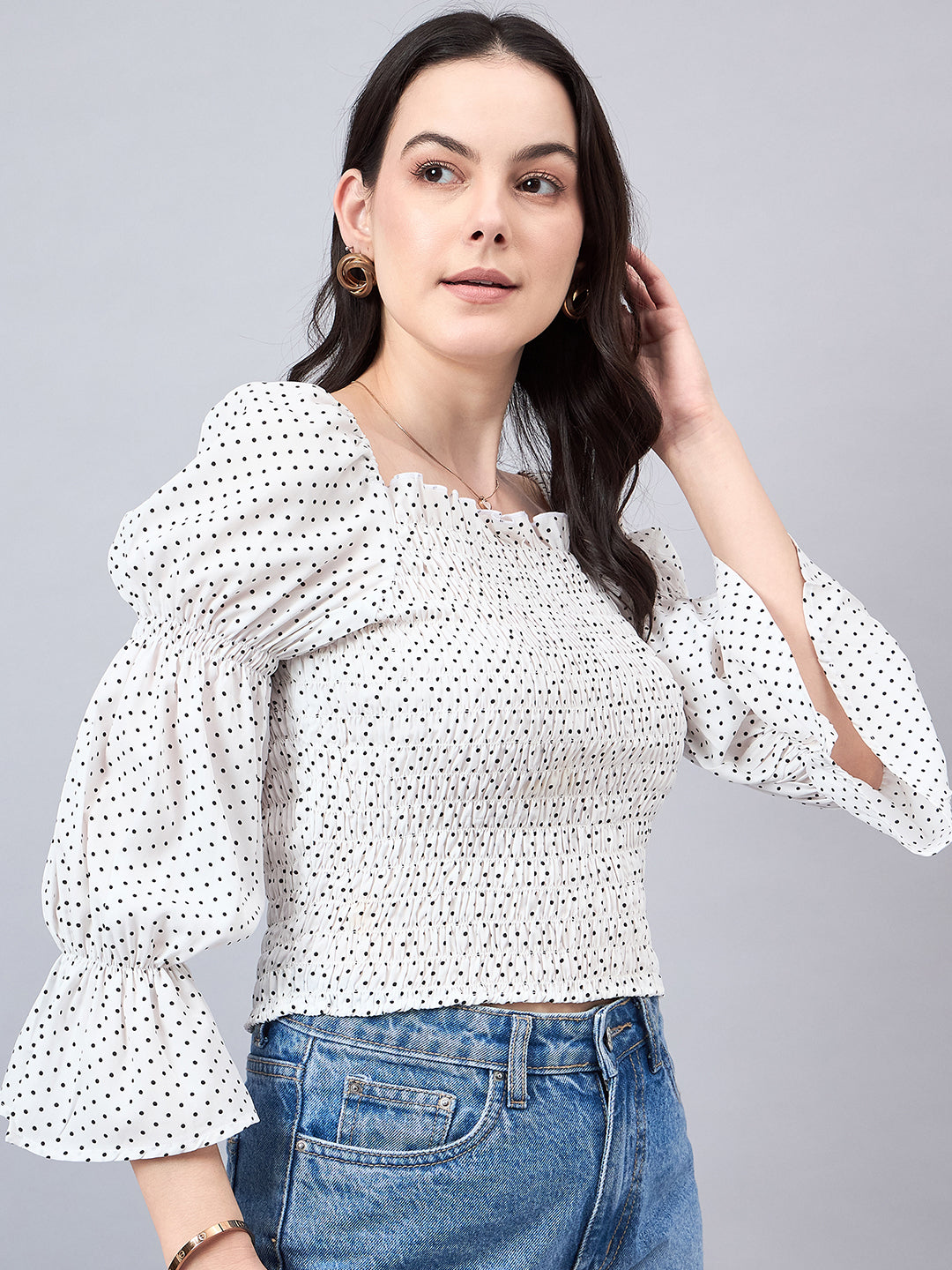 Style Quotient Women White Print Crepe Top-Tops-StyleQuotient