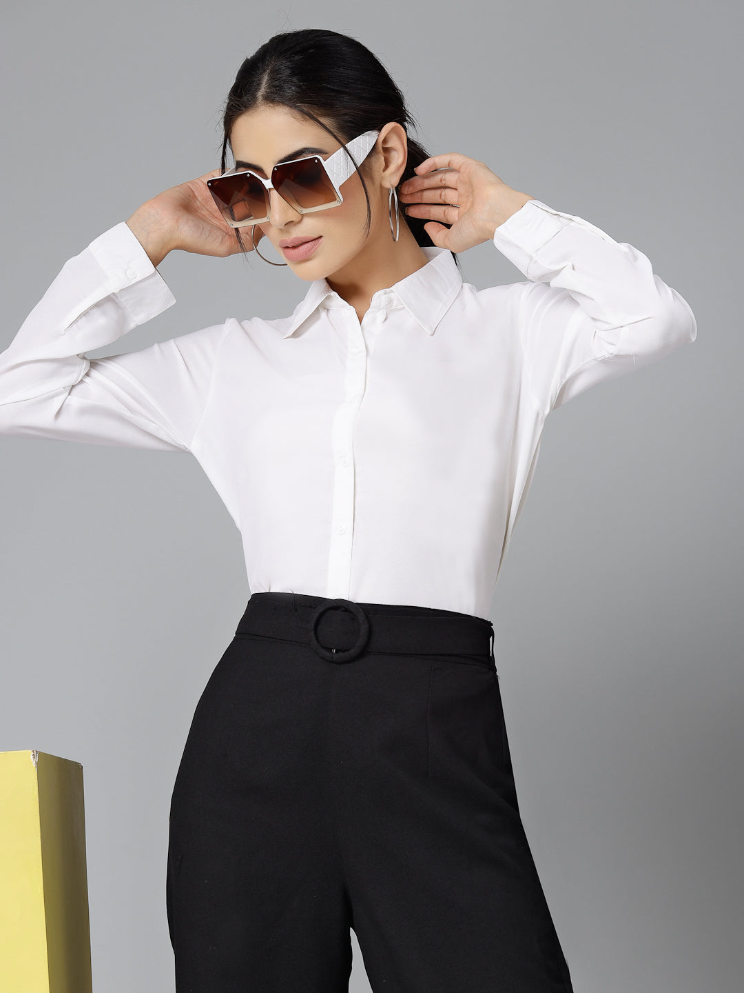 Style Quotient Women Solid White Polymoss Regular Formal Shirt-Shirts-StyleQuotient