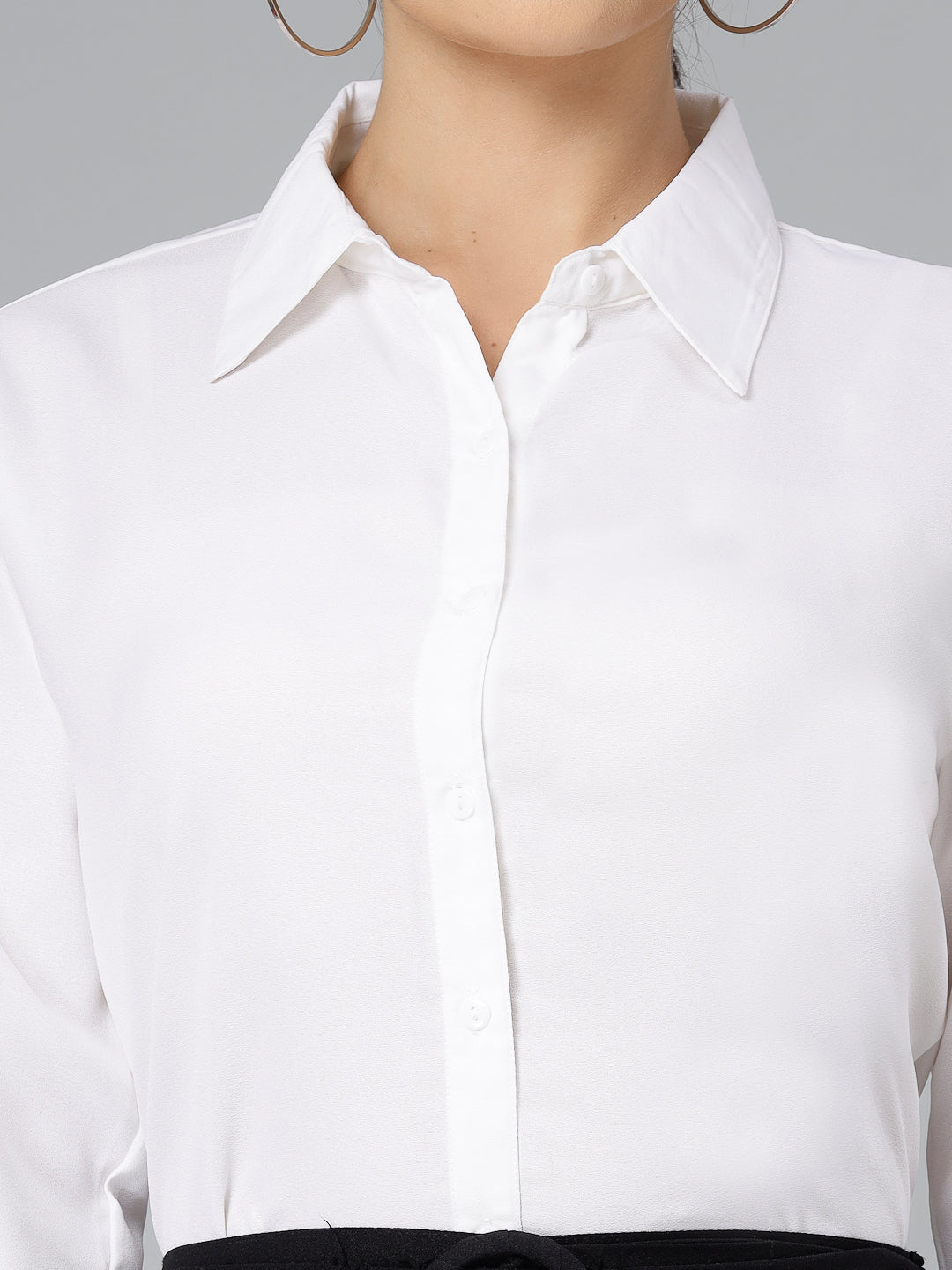 Style Quotient Women Solid White Polymoss Regular Formal Shirt-Shirts-StyleQuotient