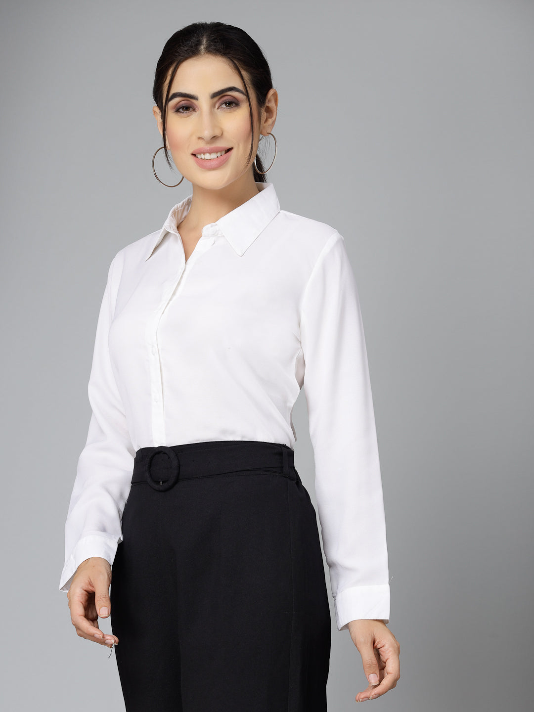 Style Quotient Women Solid White Polymoss Regular Formal Shirt-Shirts-StyleQuotient