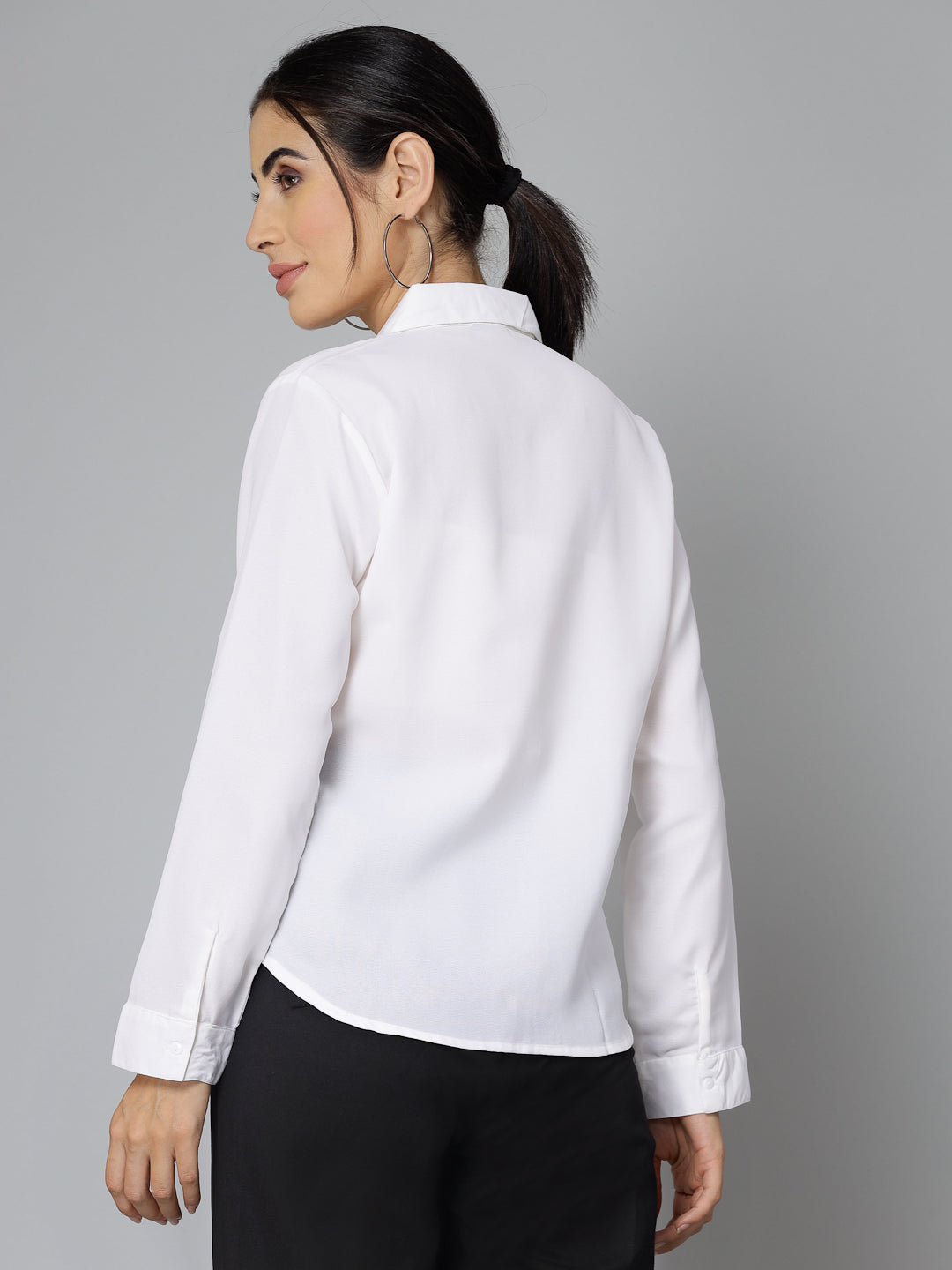 Style Quotient Women Solid White Polymoss Regular Formal Shirt-Shirts-StyleQuotient