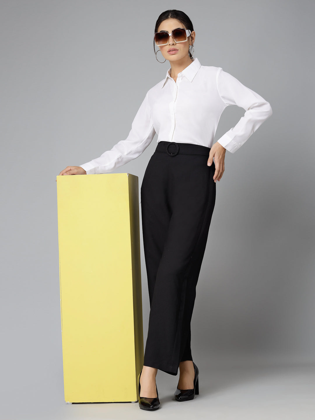 Style Quotient Women Solid White Polymoss Regular Formal Shirt-Shirts-StyleQuotient