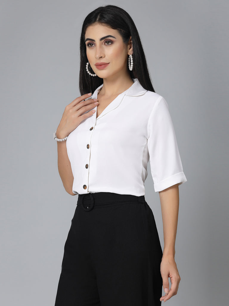 Style Quotient Women Solid White Polycrepe Regular Formal Shirt-Shirts-StyleQuotient