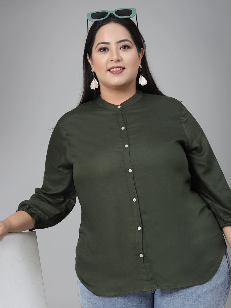 Style Quotient Women Olive Green Solid Classic Formal Shirt-Shirts-StyleQuotient