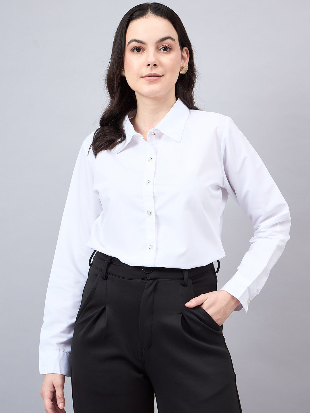 Style Quotient Women Solid White polycotton Formal Shirt-Shirts-StyleQuotient