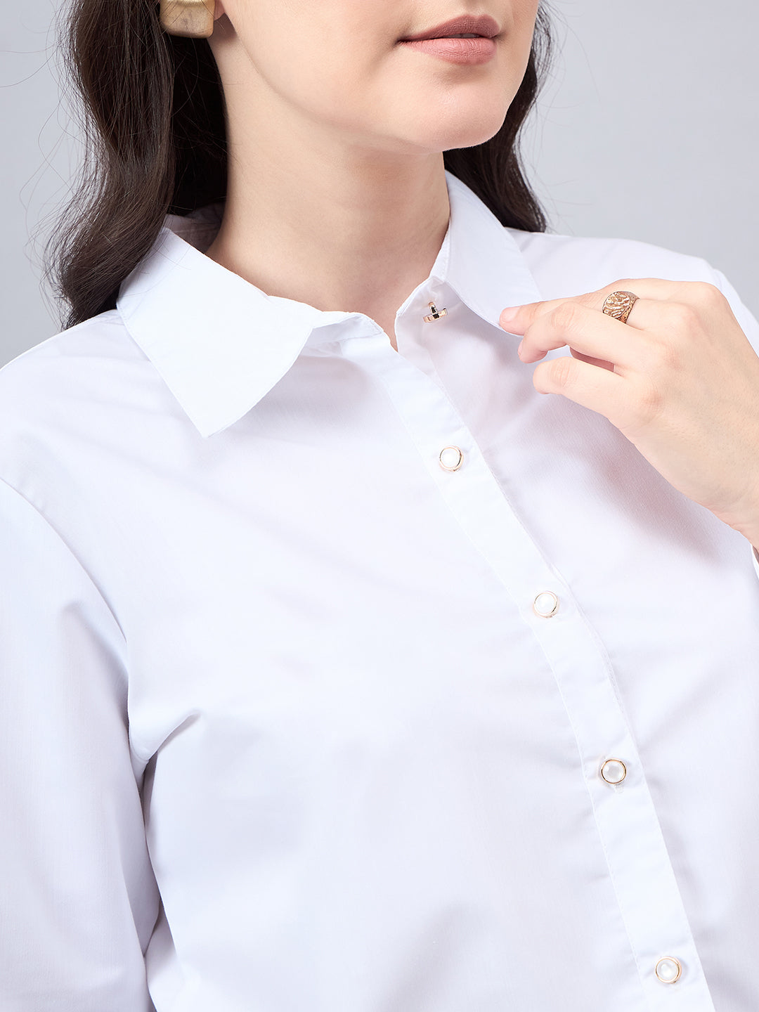 Style Quotient Women Solid White polycotton Formal Shirt-Shirts-StyleQuotient