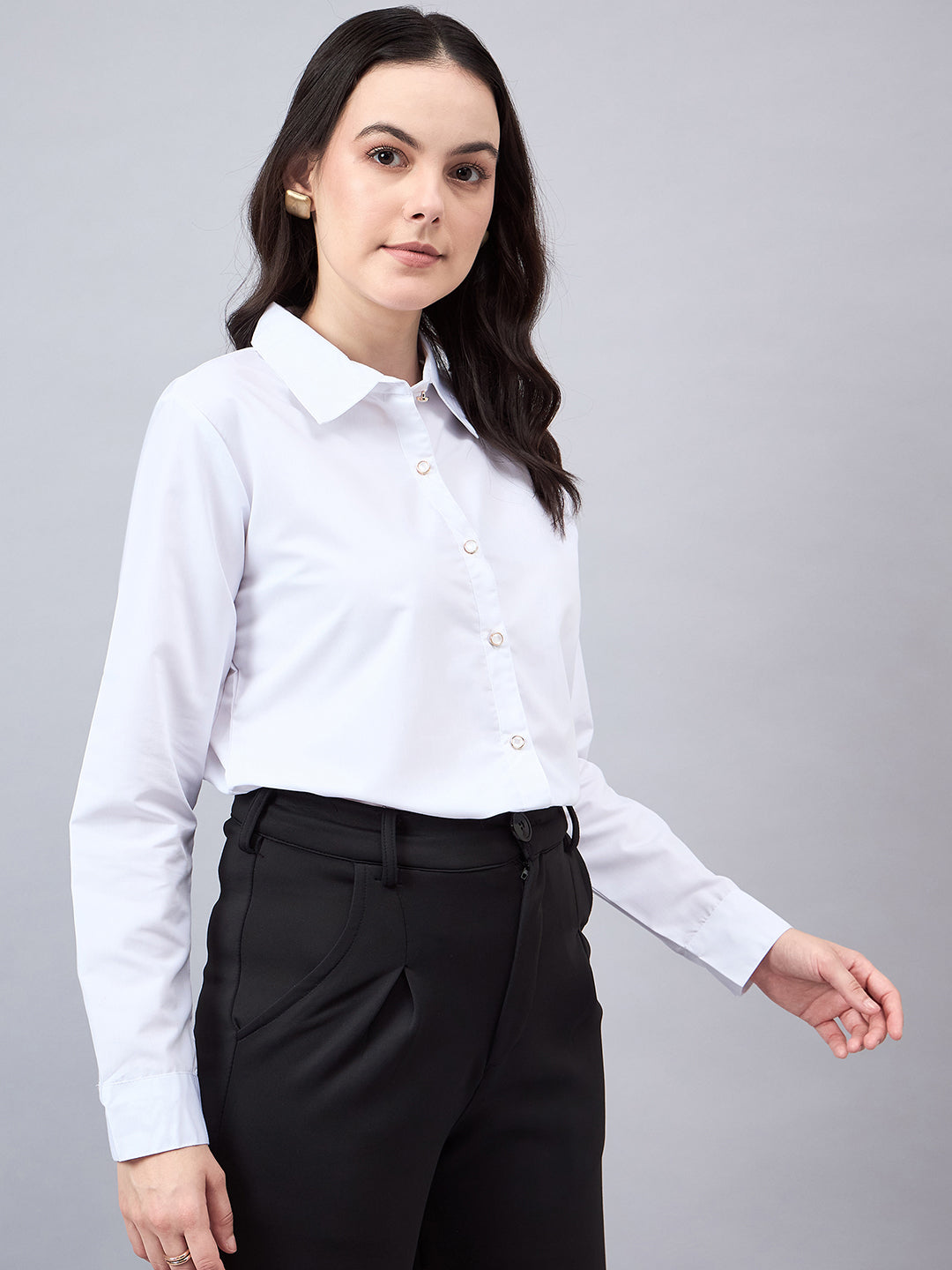 Style Quotient Women Solid White polycotton Formal Shirt-Shirts-StyleQuotient