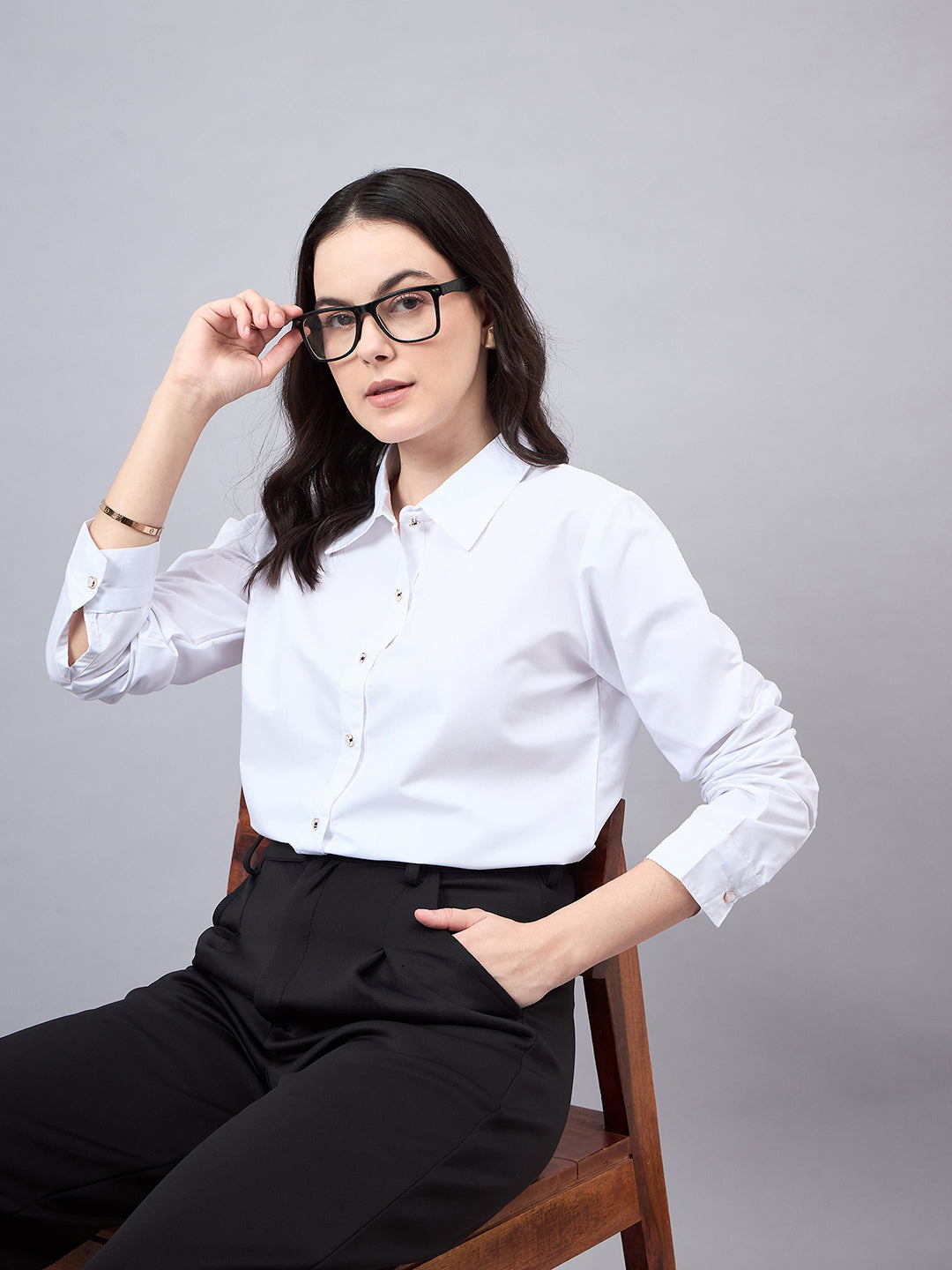 Style Quotient Women Solid White polycotton Formal Shirt-Shirts-StyleQuotient