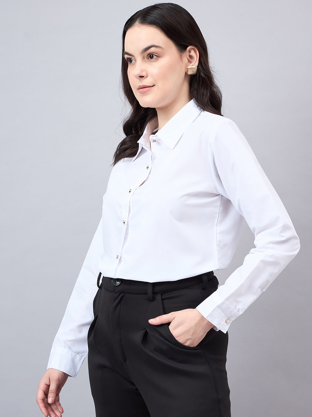 Style Quotient Women Solid White polycotton Formal Shirt-Shirts-StyleQuotient