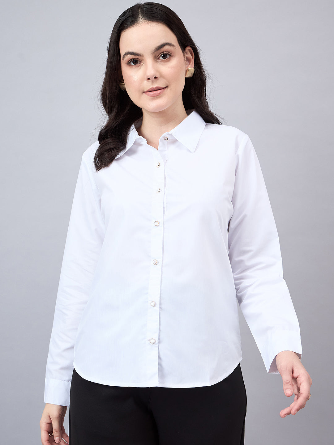 Style Quotient Women Solid White polycotton Formal Shirt-Shirts-StyleQuotient